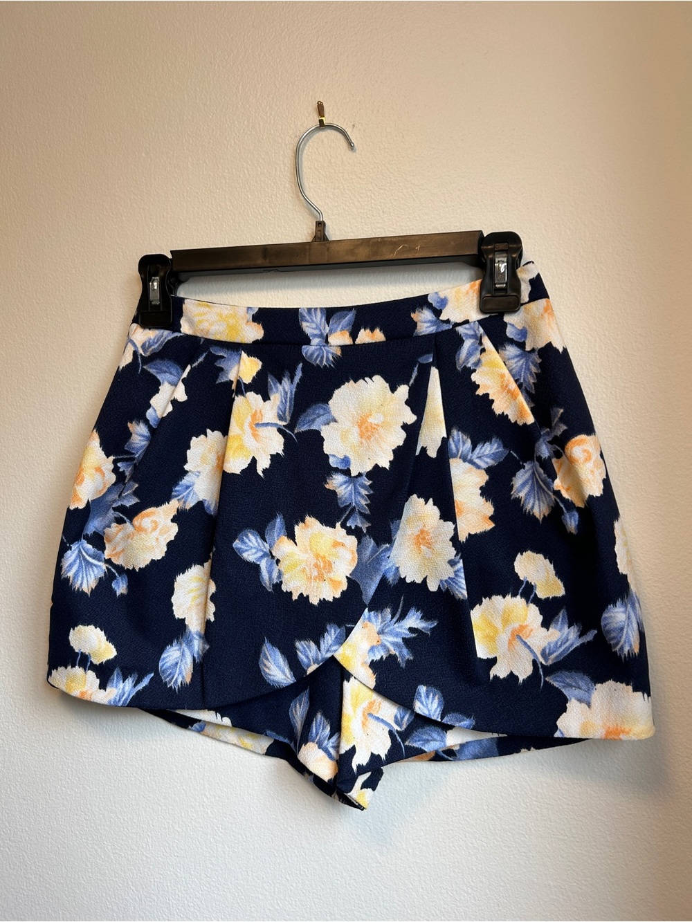 Lush Navy Floral Wrap-Front Skort with Yellow & White Flowers